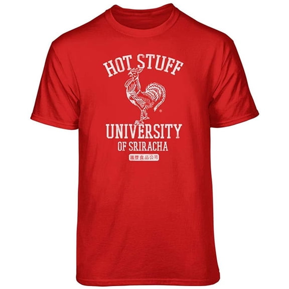 Teelocity Sriracha Hot Stuff University Graphic T-Shirt (2XL - Standard Fit, Red)