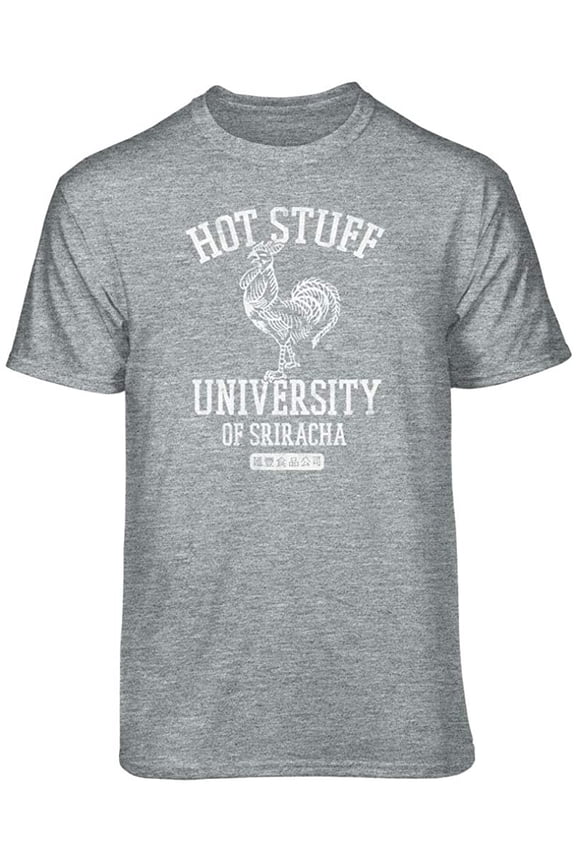 Sriracha Hot Stuff University Graphic T-Shirt (Large - Standard Fit, Athletic Heather)