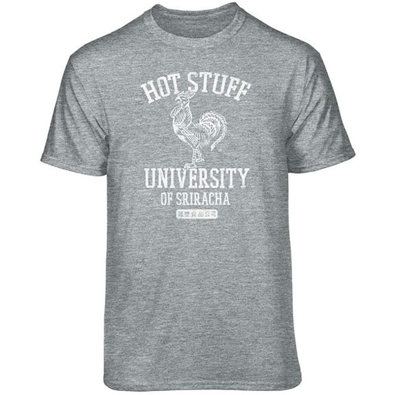 Teelocity Sriracha Hot Stuff University Graphic T-Shirt (Medium - Standard Fit, Athletic Heather)