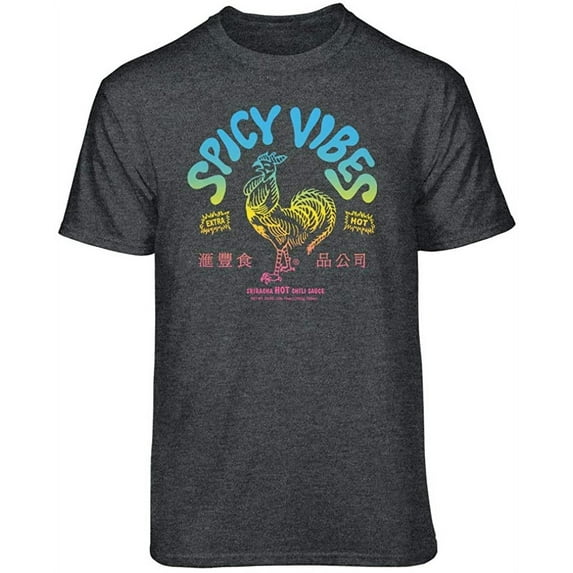 Teelocity Sriracha Spicy Vibes Graphic T-Shirt (3XL - Standard Fit, Charcoal Heather)