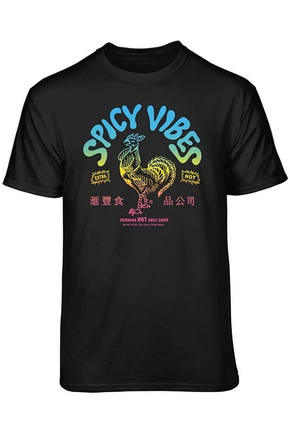 Sriracha Spicy Vibes Graphic T-Shirt (Medium - Standard Fit, Black)
