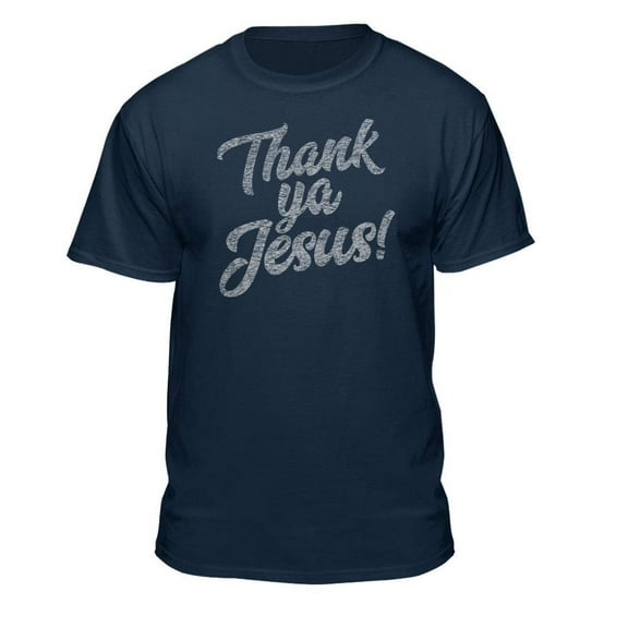 Teelocity Thank Ya Jesus Graphic T-Shirt (Medium - Standard Fit, Athletic Heather)