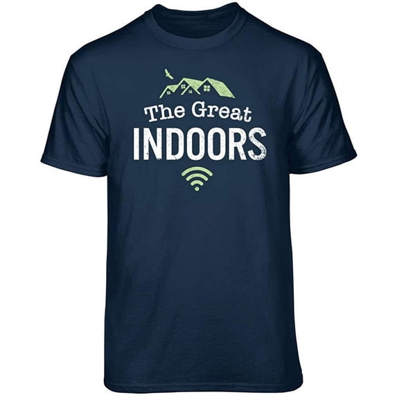 Teelocity The Great Indoors Graphic T-Shirt (Large - Standard Fit, Navy)