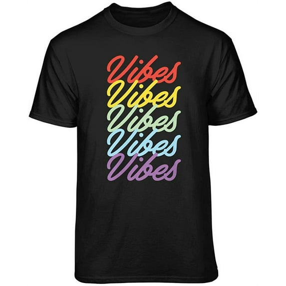 Teelocity Vibes Repeat Graphic T-Shirt (X-Large - Standard Fit, Black)