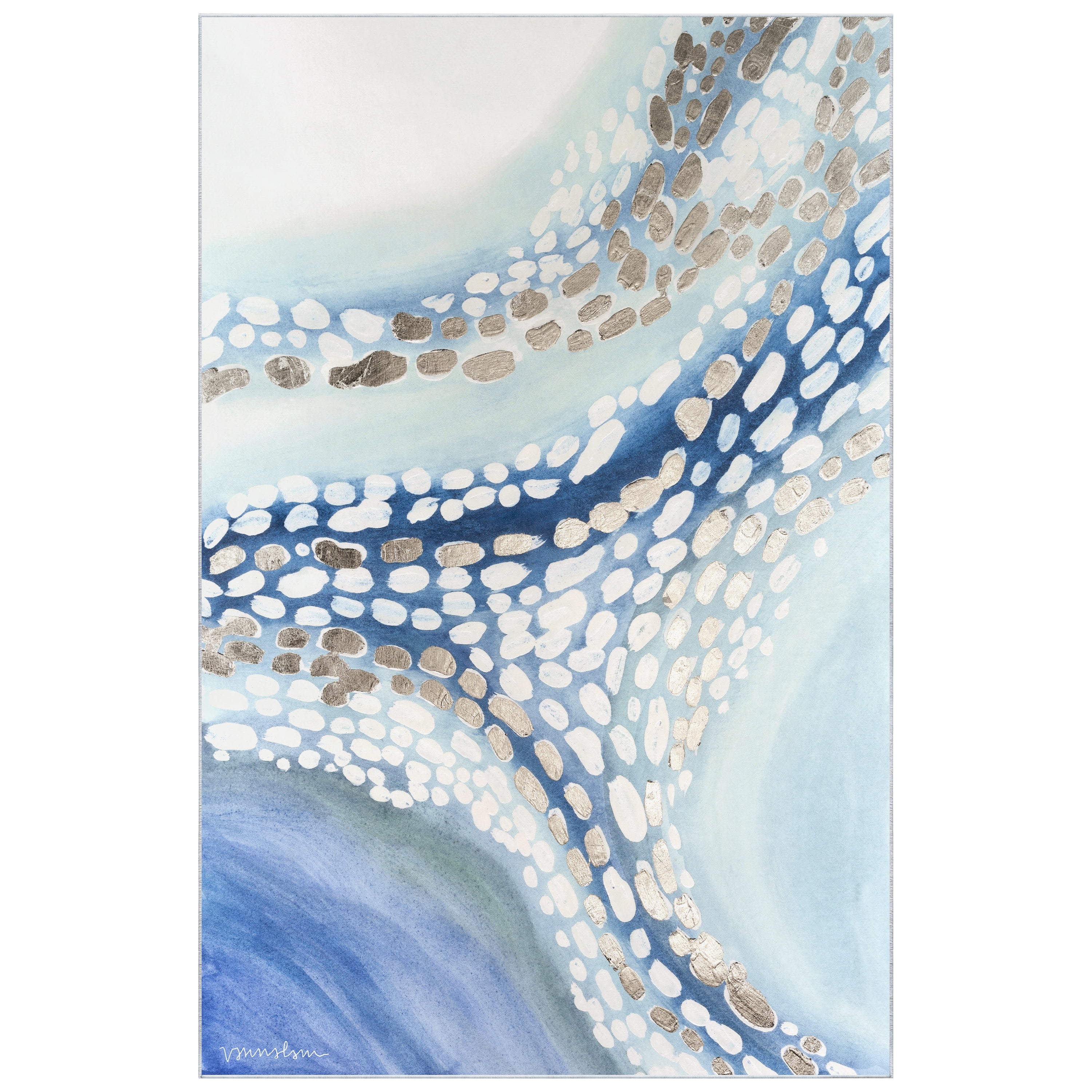 Teeming II Washable Abstract Blue Art Area Rug size 5'x8'