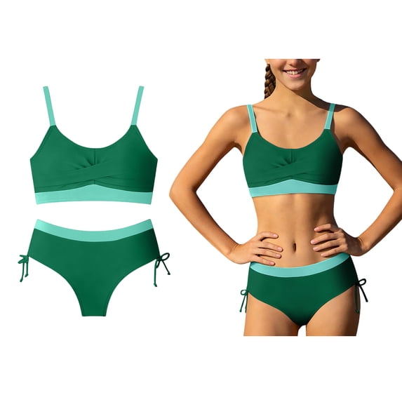 2 Piece Swimsuit for Girls Bikini Set Color Block Bathing Suit Girls Cute Swimsuit Girls 11-12Y