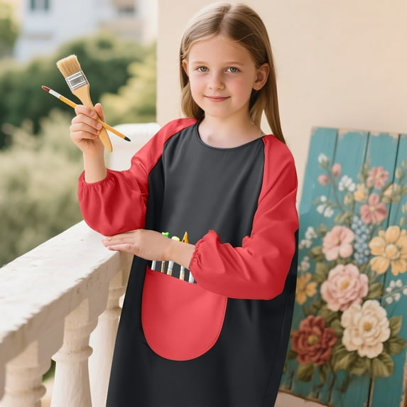 Teen Art Smock Apron For Painting Long Sleeve Black Smock With One Pocket Art Smocks For Kids 9-12 Years For Boys