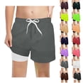 thumbnail image 1 of Teen Athletic Shorts Kids Elastic Waist Drawstring Mesh Shorts with Compression Liner Lightweight Running Soccer Shorts Boys Summer Shorts Boys Shorts 13-14 Years, 1 of 4