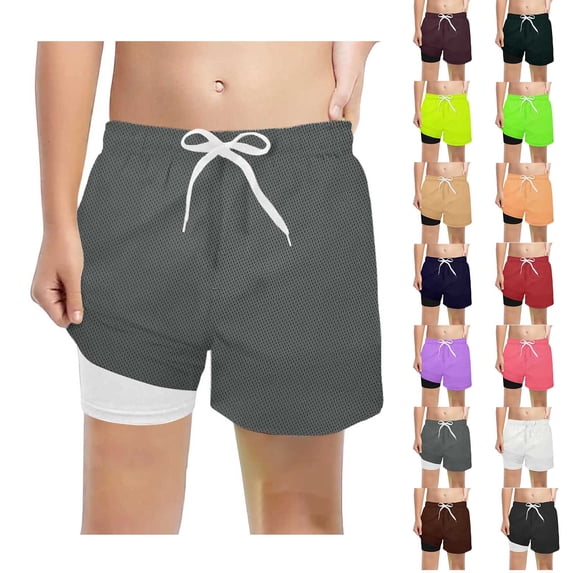 Teen Athletic Shorts Kids Elastic Waist Drawstring Mesh Shorts with Compression Liner Lightweight Running Soccer Shorts Boys Summer Shorts Boys Shorts 13-14 Years