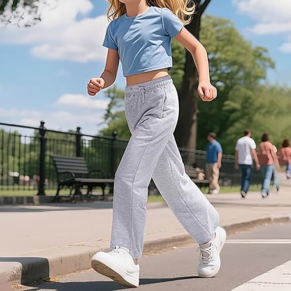 Teen Athletic Sweatpants Girls Straight Leg Athletic Jogger Pants with Pockets Casual Youth Grey Sweatpants School Pants for Girls Teen Cute Clothes for Girls 15-16 years