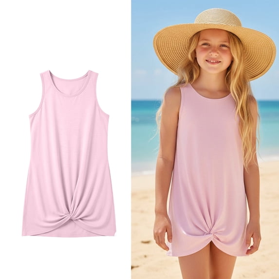 Teen Bathing Suit Cover Up Girls Casual Sleeveless Twist Front Girls Beach Dress Swimsuit for 11-12 Years Old Girl