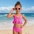 thumbnail image 1 of Teen Bathing Suits Girl Junior Girl's Cute Two Piece Bikini Sets Ruffle Peplum Shell High Waisted Ribbed Swimsuit Textured Kids Tankini, 1 of 6