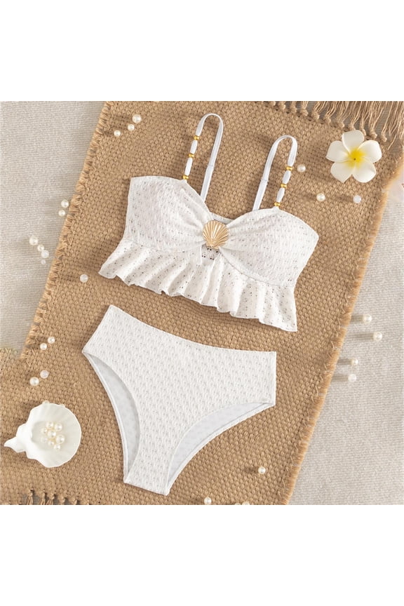 Teen Bathing Suits Girl Junior Girls Textured Bikini Sets 2 Piece Swimsuit V Neck Twist Front Adjustable Straps Bathing Suit Swimwear