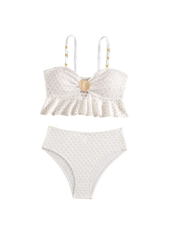 Teen Bathing Suits Girl Junior Teen Girl's 2 Piece Tankini Sets Metal Starfish Spaghetti Strap Summer Beach Modest Swimsuit