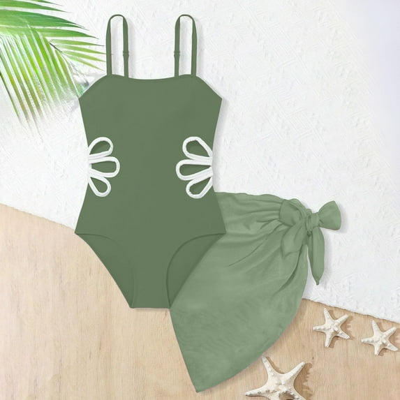 Teen Bathing Suits One Piece Girls Swimsuit Ruched One Piece Teen Swimsuits Cutout Adjustable Strap Kids Bathing Suit with Mesh Cover Up Size 9-16