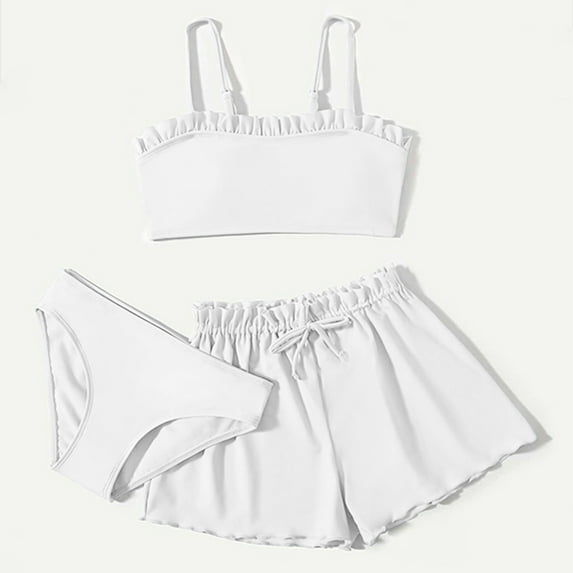 Teen Bathing Suits Three pieces Adjustable Hawaii Swimwear with Shorts Sporty Girls' Swimwear for Child Girl 10-12 Years