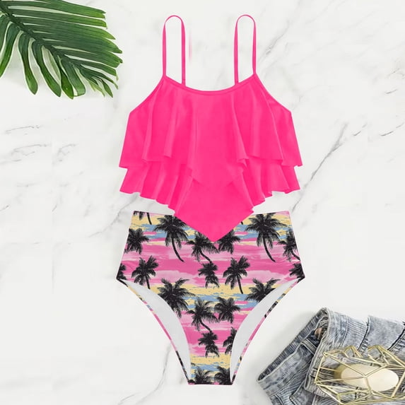 Teen Bathing Suits for Girls 12-13 Girls Tankini Swimsuits Tiered Ruffle Bathing Suit Teen Girl Swimsuit