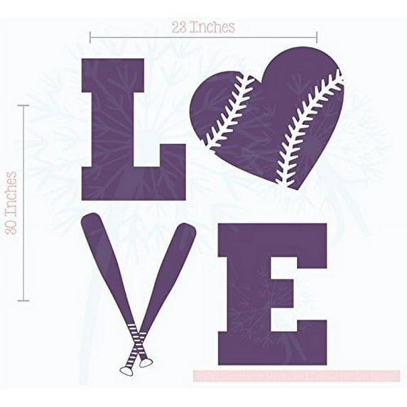 Teen Bedroom Décor Love Softball Vinyl Letters Art Wall Decals Stickers 23x30-Inch Plum