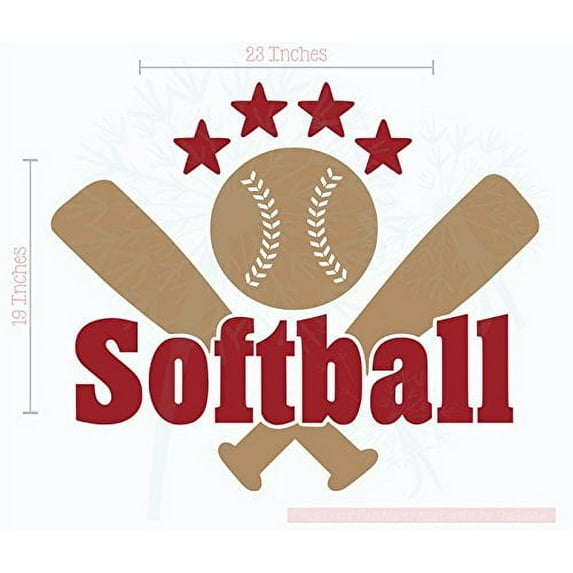 Teen Bedroom Décor Softball with Bats Stars Wall Decals Vinyl Lettering 23x19-Inch Red, Tan