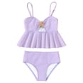 thumbnail image 1 of Teen Bikini Sets Girl's Cute Two Piece Bikini Sets Ruffle Peplum Shell High Waisted Ribbed Swimsuit Textured Kids Tankini, 1 of 5