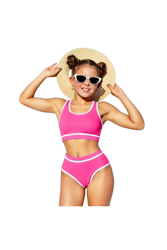 Teen Bikini Sets Toddler Girls Two Pieces Swimsuit Color Block Stripe Swimwear Summer Beach Bathing Suit 18M-5T