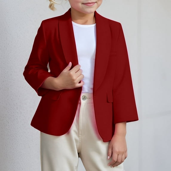 Teen Blazer for Kids Long Sleeve Lapel Collar Open Front Casual Wine Jacket Kids with Pocket Dress Coat for Teen Girls 13-14 Years Formal Outfits