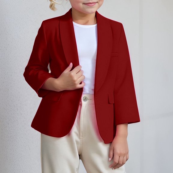 Teen Blazer for Kids Long Sleeve Lapel Collar Open Front Casual Wine Jacket Kids with Pocket Dress Coat for Teen Girls 13-14 Years Formal Outfits
