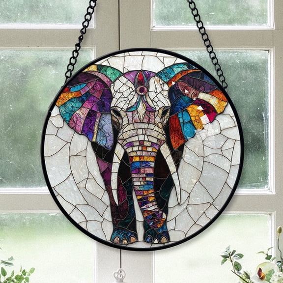 Teen Boy Christmas Gift - Elephant Gems Christmas Stained Glass Hanging Ornament - Modern Tree Decor, Christmas Gift for Mom, Dad, Friends, Family