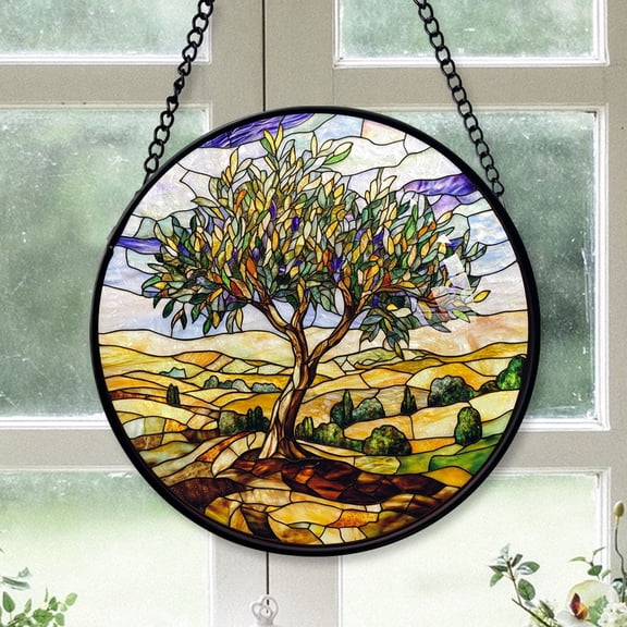 Teen Boy Christmas Gift - Mosaic Tree of Life Christmas Stained Glass Hanging Ornament - Red & Green Holiday Tree Decor, Gift for Friends, Family, Mom & Dad