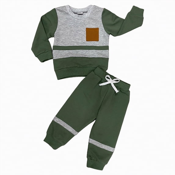 Teen Boy Clothes Kids Boys Fall/Winter Round Neck Long Sleeve Elastic Waist 3M 6M 12M 18M Everyday Outfit Set 2 PC