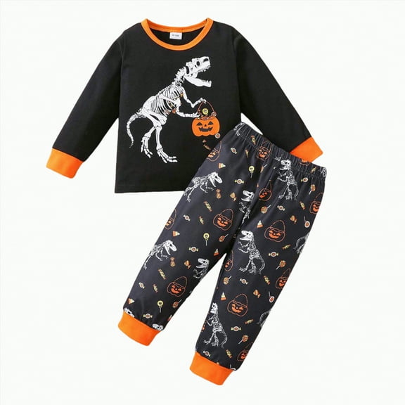 Teen Boy Clothes Little Boys Fall/Winter Graphic Long Sleeve Elastic Waist 0-24M Halloween Set 2 Pcs