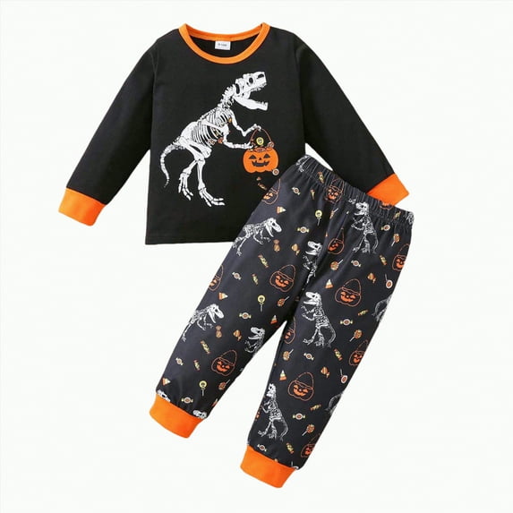 Teen Boy Clothes Little Boys Fall/Winter Graphic Long Sleeve Elastic Waist 0-24M Halloween Set 2 Pcs