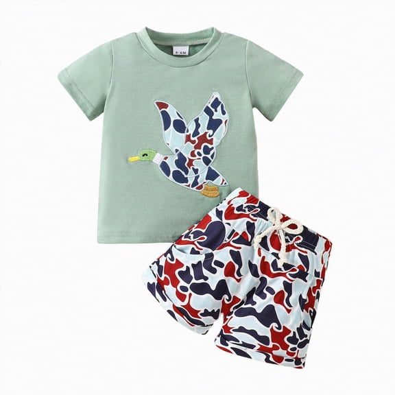 Teen Boy Clothes Toddler Baby Set Kids Unisex Spring Summer Cotton Camouflage Print Short Sleeve Sports 3 6 12 18 24 Months 3T T-shirt Tops Shorts Outfits School Wear Shorts Outfit 2PCS