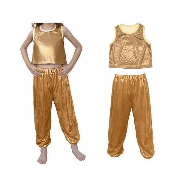 Teen Boy Dance Sequin Gold Dance Sleeveless Tank Top and Pants Set Dance Clothes Stage Performance Outerwear 12-13 Years