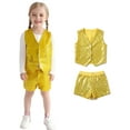 thumbnail image 1 of Teen Boy Dance Sparkly Yellow Dance Sleeveless Button Vest and Pants Outfit Set 90s Outfits for Girls Street Dance Outerwear 13-14 Years, 1 of 4