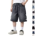 thumbnail image 1 of Boy Denim Shorts Elastic Waist Straight Leg Jeans Shorts Casual Loose Fit Denim Shorts with Pockets Shorts Boys 14-15 Years, 1 of 9