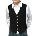 thumbnail image 1 of Teen Boy Faux Suede Leather Vest Cowboy Western Vest Slim Fit Sleeveless V Neck Waistcoat Casual Business Black 5 Years, 1 of 8