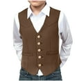 thumbnail image 1 of Teen Boy Faux Suede Leather Vest Cowboy Western Vest Slim Fit Sleeveless V Neck Waistcoat Casual Business Brown 11 Years, 1 of 8