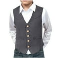 thumbnail image 1 of Teen Boy Faux Suede Leather Vest Cowboy Western Vest Slim Fit Sleeveless V Neck Waistcoat Casual Business Gray 9 Years, 1 of 8