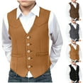 thumbnail image 1 of Teen Boy Faux Suede Leather Vest Cowboy Western Vest Slim Fit Sleeveless V Neck Waistcoat Casual Business Yellow 11 Years, 1 of 8