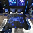 thumbnail image 1 of Teen Gamer Bedding Set Gaming Twin Comforter Set With Sheets Video Game Bed In A Bag 7 Piece 3D Neon Geometric Grids Gamepad Bed Set (Reversible,Blue Black), 1 of 6