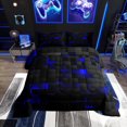 thumbnail image 1 of Teen Geometric Bedding King Black Navy Royal Blue Comforter Set Men,Neon Abstract Stereoscopic Check Grid Comforter Square Plaid Bed Duvet Sets 3D Modern Room Decor, 1 of 7