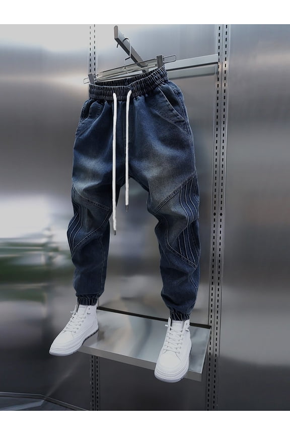 Teen Boy Jeans, Slim Fit Denim Pants, Elastic Waist Stretchable Tapered Jeans, Comfortable Casual Wear, School & Weekend Outfit, Youth Boys