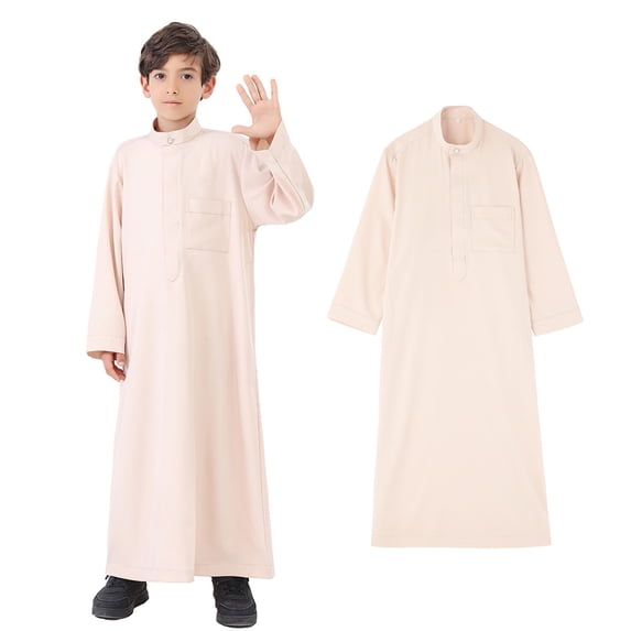Boy Thobe Long Sleeve Zipper Beige Long Thobe Kids Eid Outfit 13-14 Years Clothes for Boys