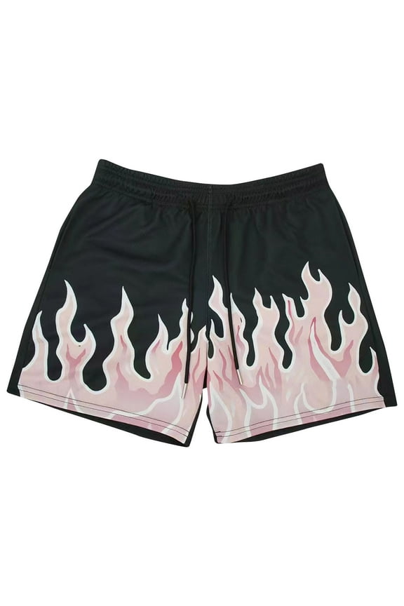 Men Pants Board Graphic Print Elastic Waist Beach Shorts Sweatshorts Mens M