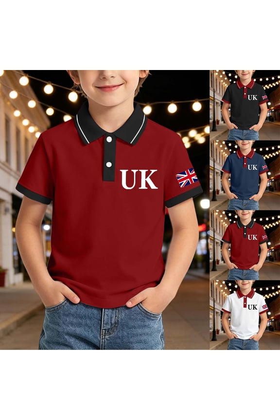 Boy Shirts Kids Union Jack Print Short Sleeve Collared Top Soft Loose Fit for Daily Outing Comfortable Wear Toddler Boys Clothes
