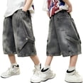 thumbnail image 1 of Teen Boy Street‑Style Washed‑Out Multi‑Pocket Relaxed‑Fit Knee‑Length Jean Shorts, 1 of 7