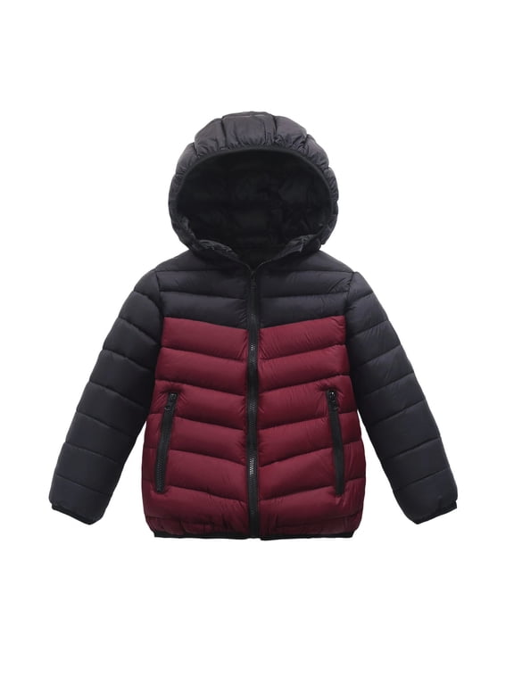 Boy Winter Coat Hooded Puffer Jacket Kids Red Jacket Boys Zipper Long Sleeve Lightweight Waterproof Jacket Kids Boys Fall Jacket 14-16 Years