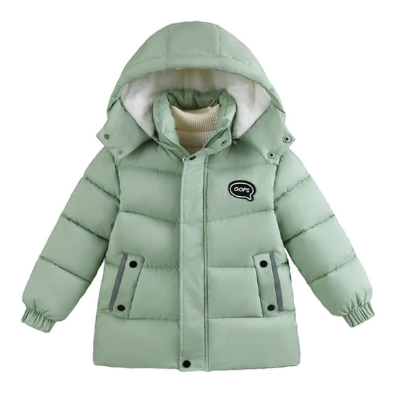 Boy Winter Coat with Hooded Puffer Jacket Kids Green Puffer Jacket Zip up Long Sleeve Thicken Waterproof Jacket Kids Boys Coats Size 10-12 Years