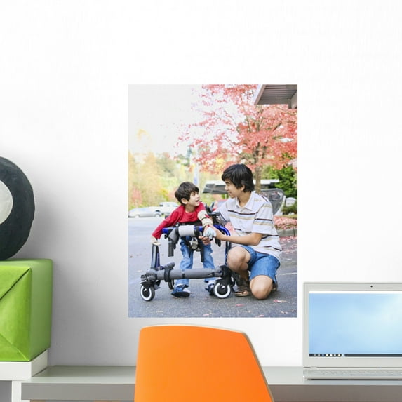 Teen Boy with Disabled Wall Mural by Wallmonkeys Peel and Stick Graphic (18 in H x 13 in W) WM8075